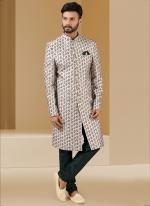 Offwhit maroon green mix Art Banarasi Silk Traditional Wear Printed Work Sherwani