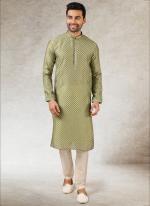 Green Art Silk Traditional Wear Printed Work Kurta Pajama