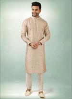 Cream Art Silk Traditional Wear Printed Work Kurta Pajama