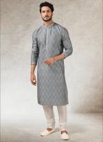 Gray black Art Silk Traditional Wear Printed Work Kurta Pajama