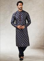 Blue Art Silk Traditional Wear Printed Work Kurta Pajama