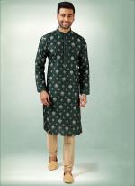 Green Art Silk Traditional Wear Printed Work Kurta Pajama