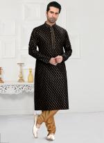 Black Traditional Wear Printed Work  Cotton Kurta Pajama