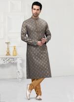 Grey Traditional Wear Printed Work  Cotton Kurta Pajama