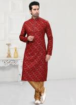 Maroon Traditional Wear Printed Work  Cotton Kurta Pajama