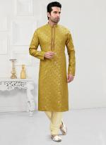 Mustard Yellow Traditional Wear Printed Work  Cotton Kurta Pajama