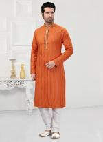Orange With Multi Traditional Wear Printed Work  Cotton Kurta Pajama