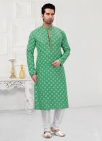 Pastel Green Traditional Wear Printed Work  Cotton Kurta Pajama