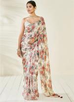 Cream Chinnon Party Wear Digital Printed Saree