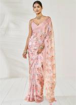 Light Pink Chinnon Party Wear Digital Printed Saree