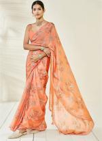 Peach Chinnon Party Wear Digital Printed Saree