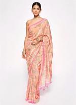 Pink Chinnon Party Wear Digital Printed Saree