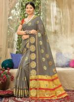 Grey Organza Traditional Wear Weaving Saree