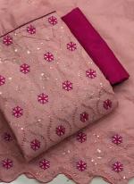Pink Semi Modal Festival Wear Sequins Work Dress Material