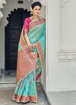 Sky Blue Organza Festival Wear Weaving Saree