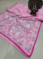 Light Pink Chanderi Silk Traditional Wear Embroidery Work Dupatta