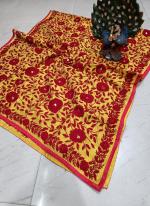 Red Chanderi Silk Traditional Wear Embroidery Work Dupatta