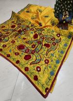 Yellow Chanderi Silk Traditional Wear Embroidery Work Dupatta