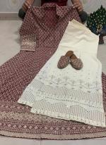 Maroon Pure Cambric Cotton Traditional Wear Sequins Work Kurti With Sharara