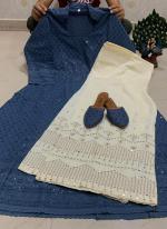 Navy Blue Pure Cambric Cotton Traditional Wear Sequins Work Kurti With Sharara