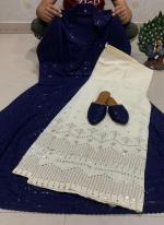 Royal Blue Pure Cambric Cotton Traditional Wear Sequins Work Kurti With Sharara