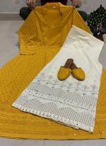 Yellow Pure Cambric Cotton Traditional Wear Sequins Work Kurti With Sharara