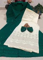 Green Pure Cambric Cotton Traditional Wear Sequins Work Kurti With Sharara