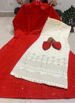 Red Pure Cambric Cotton Traditional Wear Sequins Work Kurti With Sharara