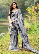 Grey Georgette Party Wear Printed Work Saree