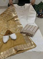 Beige Pure Cambric Cotton Traditional Wear Sequins Work Readymade Salwar Suit