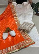 Orange Pure Cambric Cotton Traditional Wear Sequins Work Readymade Salwar Suit