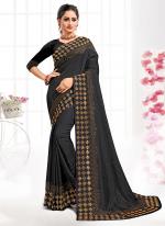 Black Pure Satin Party Wear Swarovski Work Saree