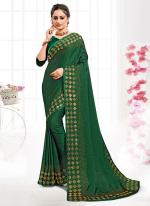 Bottle Green Pure Satin Party Wear Swarovski Work Saree