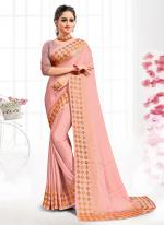 Peach Pure Satin Party Wear Swarovski Work Saree