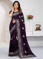 Wine Georgette Festival Wear Embroidery Work Saree