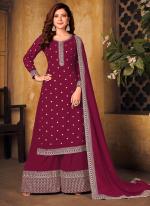 Purple Faux Georgette Traditional Wear Embroidery Work Palazzo Suit