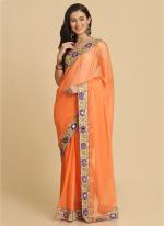 ORANGE Chiffon Party Wear Mirror Work Saree