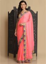 Pink Chiffon Party Wear Mirror Work Saree