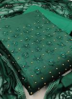 Green Slub Cotton Casual Wear Embroidery Work Dress Material