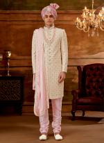CREAM Art silk Wedding Wear Embroidery Work Sherwani