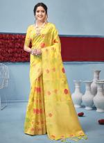 Yellow Organza Silk Traditional Wear Weaving Saree