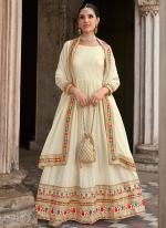 Cream Georgette Traditional Wear Embroidery Work Anarkali Suit
