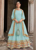 Sky Blue Georgette Traditional Wear Embroidery Work Anarkali Suit