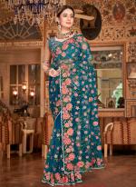 Morpeach Net Festival Wear Resham Work Saree