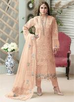 Peach Net Festival Wear Embroidery Work Pakistani Suit