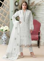 White Net Festival Wear Embroidery Work Pakistani Suit