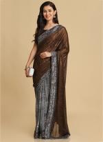 Coffee Lycra Festival Wear Lace Work Saree