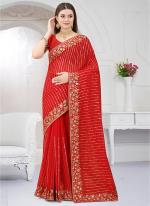 Red Georgette Wedding Wear Sequins Work Saree