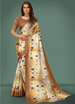 Beige Japan Satin Casual Wear Digital Printed Saree