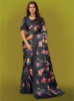 Black Japan Satin Casual Wear Digital Printed Saree